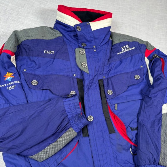Salt Lake 2002 Olympic Winter Games Marker Ski Jacket Men L Hood Blue Snowboard - Picture 16 of 16